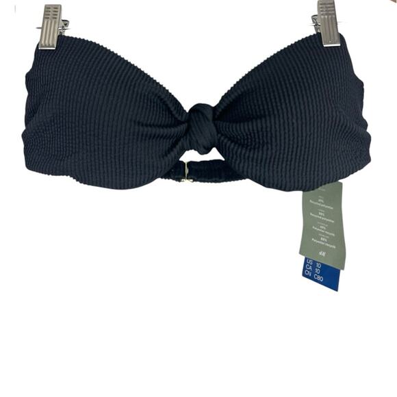 NWT H&M Black Textured Tie Knot Bandeau Bikini Top Size 10 - Picture 2 of 7